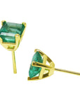14k yellow gold emerald stud earrings asscher cut, downside profile view.