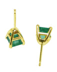 Upside down of asscher cut emerald stud earrings yellow gold push backs system. 