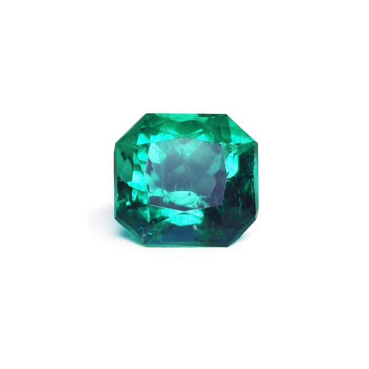 Gia certified loose emerald square modified brilliant cut front table and crown view