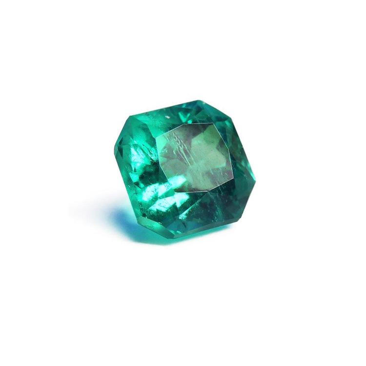 Gia certified loose natural colombian emerald square modified brilliant cut medium-deep green.