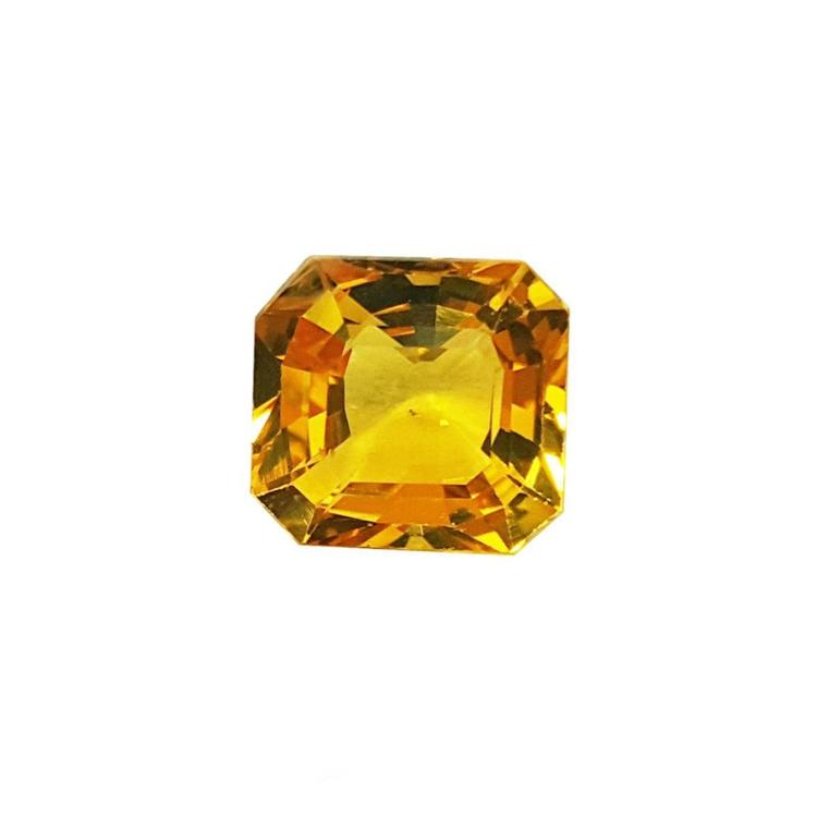 2.90carats asscher cut loose yellow sapphire natural gemstone, fron side position displaying able and crown