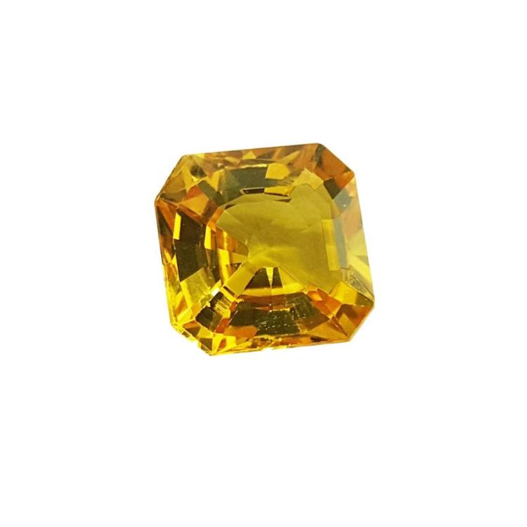 2.90carats asscher cut loose yellow sapphire natural gemstone, front right-side position displaying able and crown