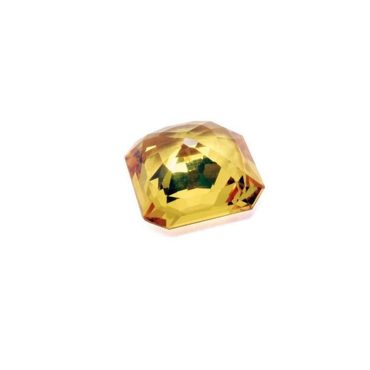 Asscher cut loose yellow sapphire natural gemstone, upside down pavilion exposed