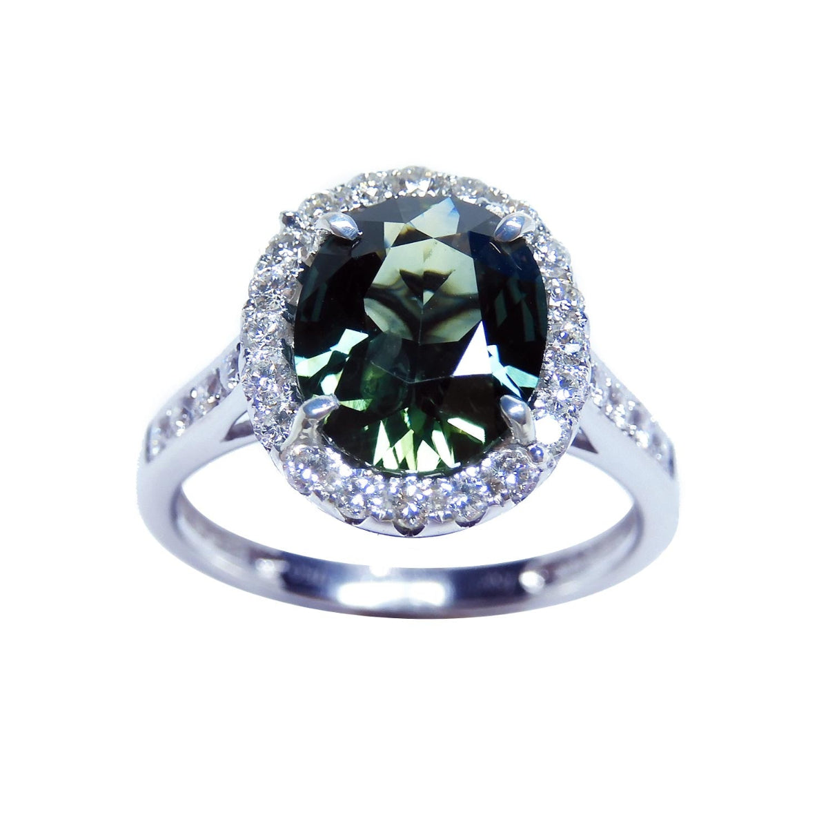 2.82 ct. Natural Australian Teal Sapphire Ring for Women Halo Natural Diamonds 18K White Gold