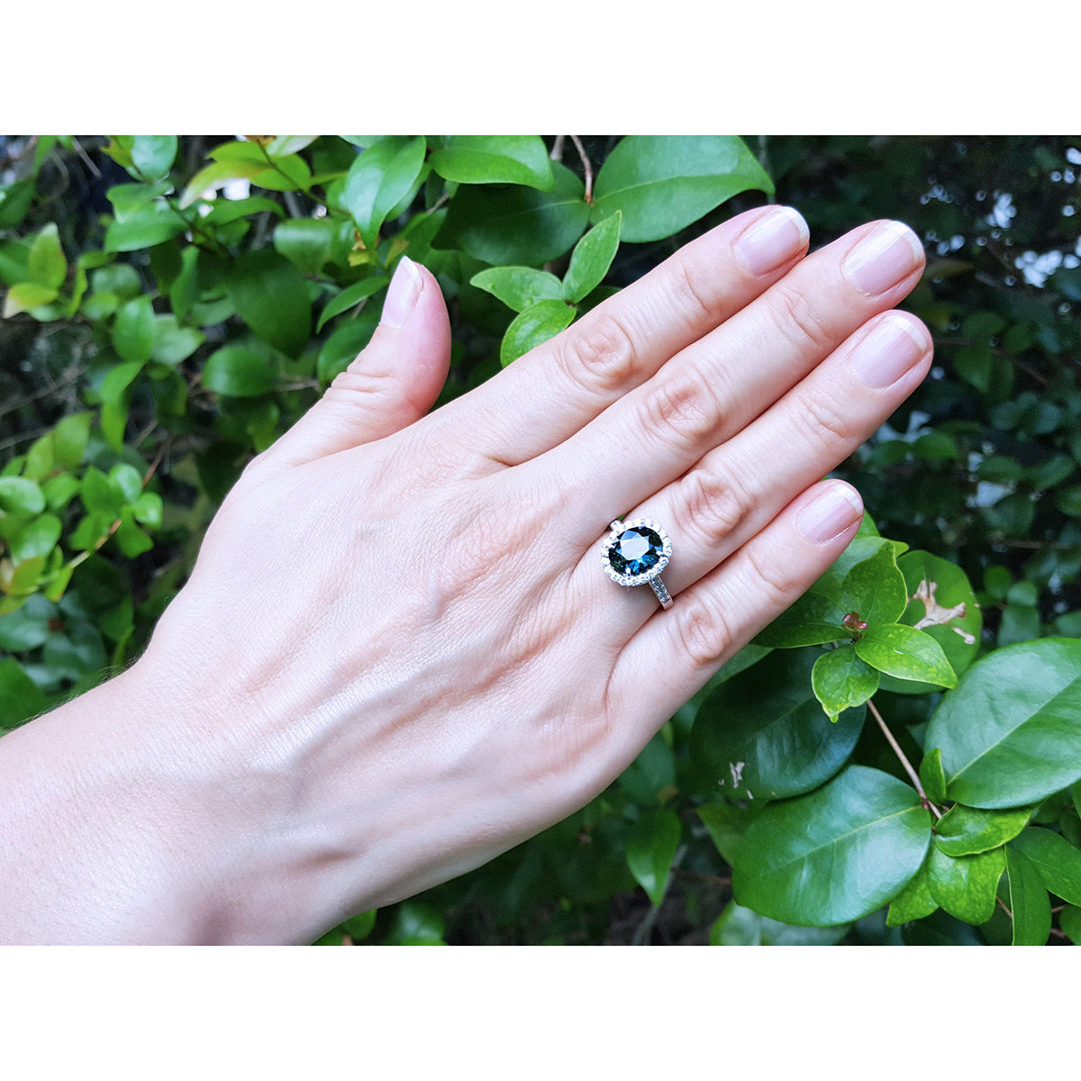 2.82 ct. Natural Australian Teal Sapphire Ring for Women Halo Natural Diamonds 18K White Gold