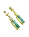 14K yellow gold natural colombian emerald and diamond baguette cut earrings.