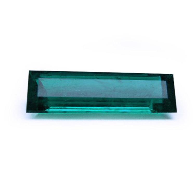 Baguette cut loose emerald for sale displaying frontal view