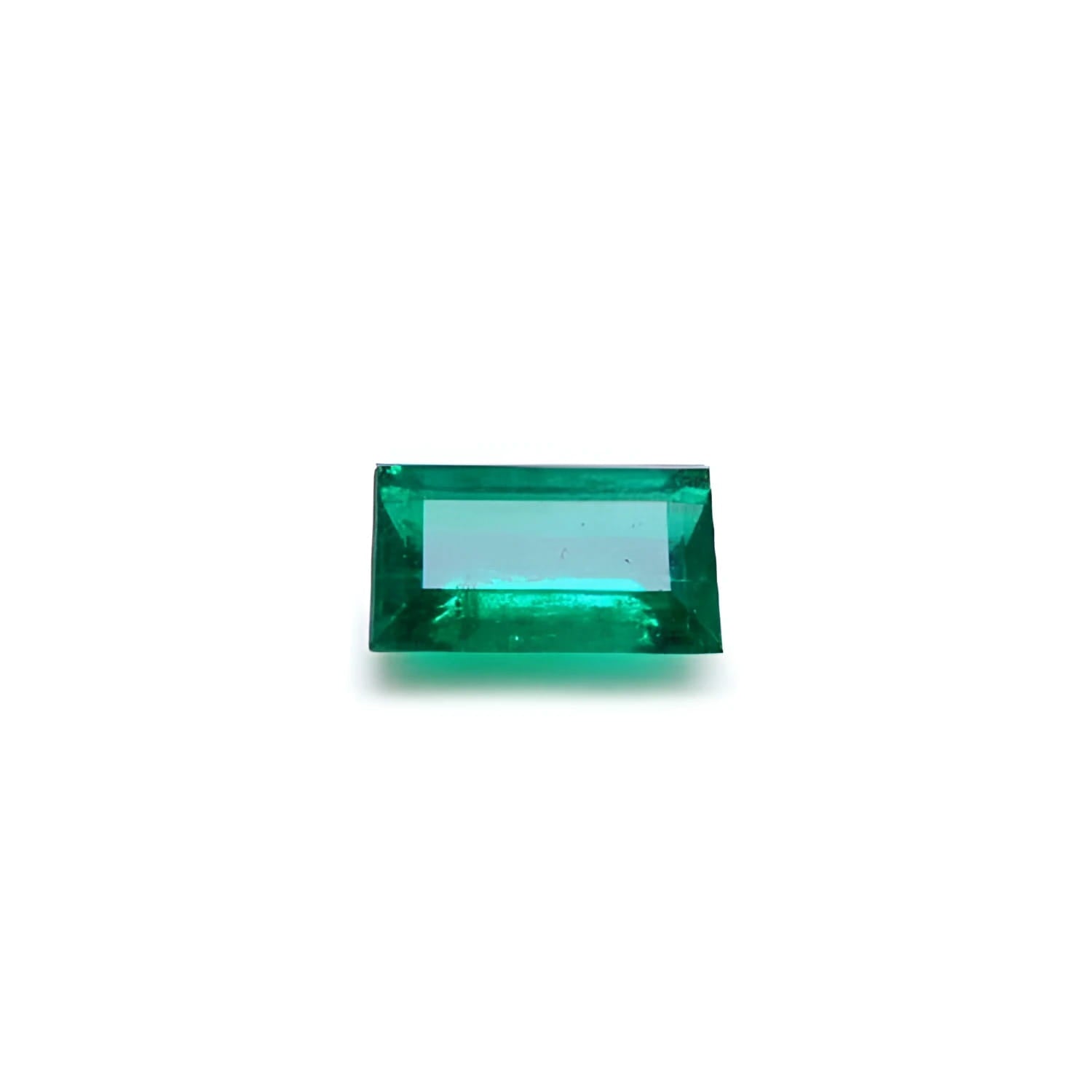 1.10 ct. Baguette cut fine quality loose colombian emerald, originating from the Muzo mine in Colombia, radiates vibrant color and lively brilliance.