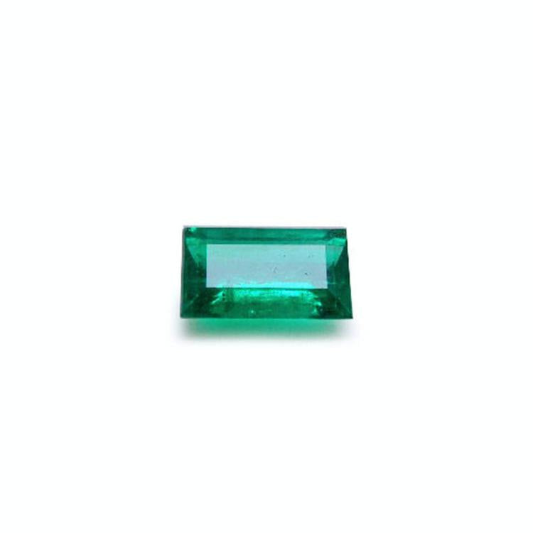 1.10 ct. Baguette cut fine quality loose colombian emerald, originating from the Muzo mine in Colombia, radiates vibrant color and lively brilliance.