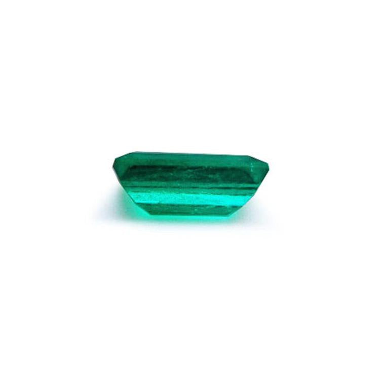 1.10 ct. baguette cut loose Colombian emerald, vibrant green with lively brilliance.