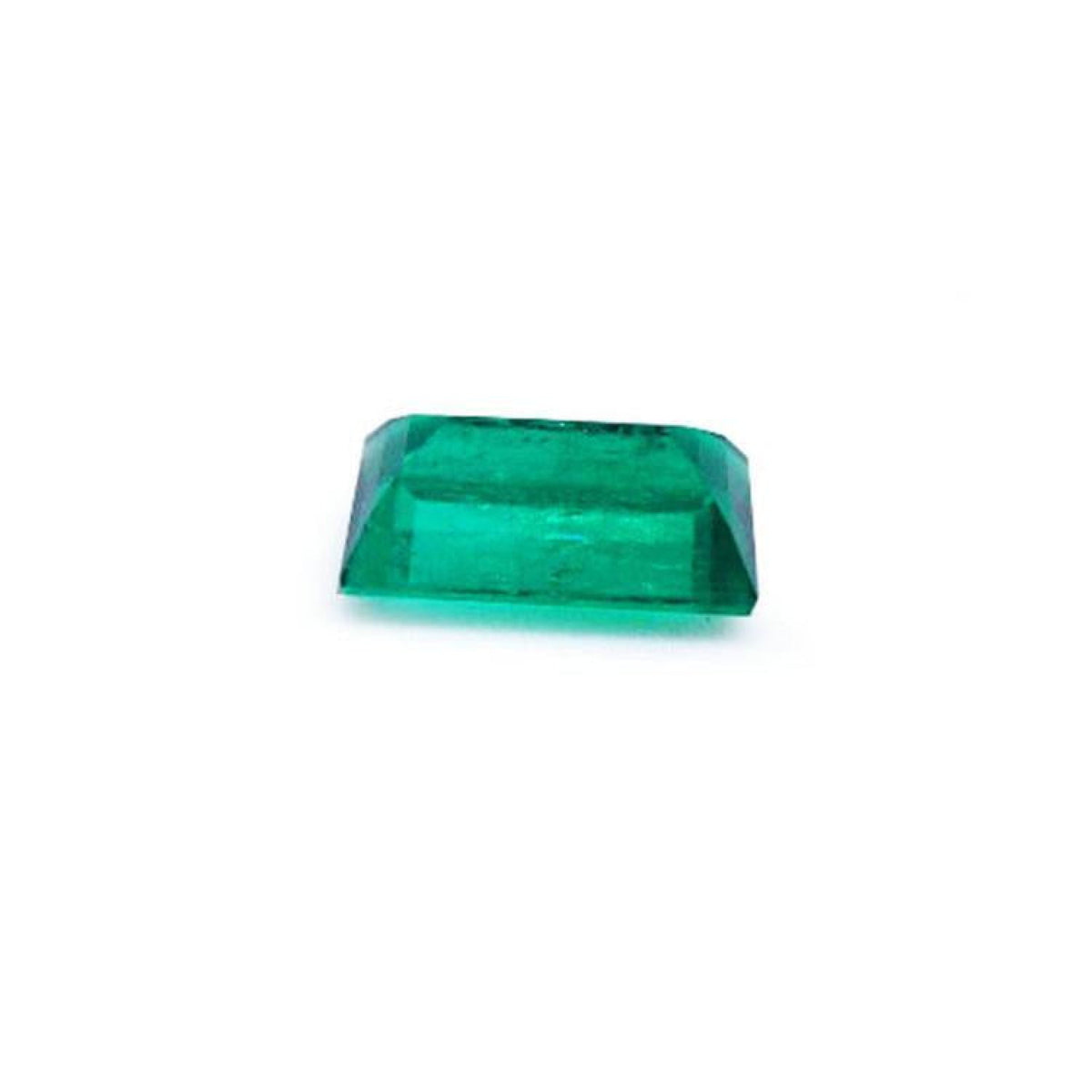 1.10 ct. baguette cut loose Colombian emerald with vibrant green color.