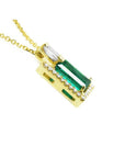 14K yellow gold baguette emerald pendant necklace with natural diamonds.