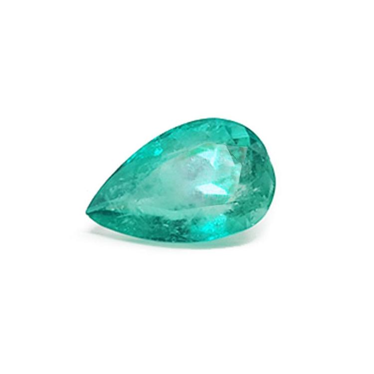 Big loose natural emerald pear cut from Colombia front table and crown view