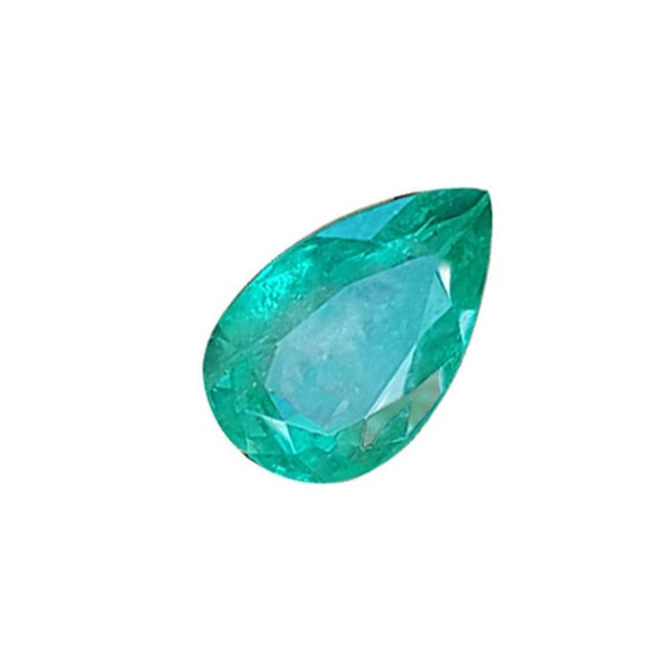 Big loose natural emerald pear cut from Colombia right side table and crown view