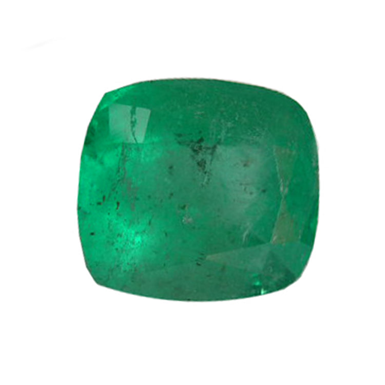 Cushion-shaped emerald moderately included with pirita and carbon spots.