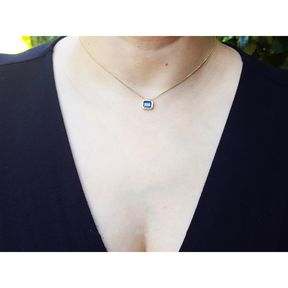 1.01 ct. Blue Sapphire Choker Necklace Solitaire Slider Bezel Set Crafted in 14K Gold