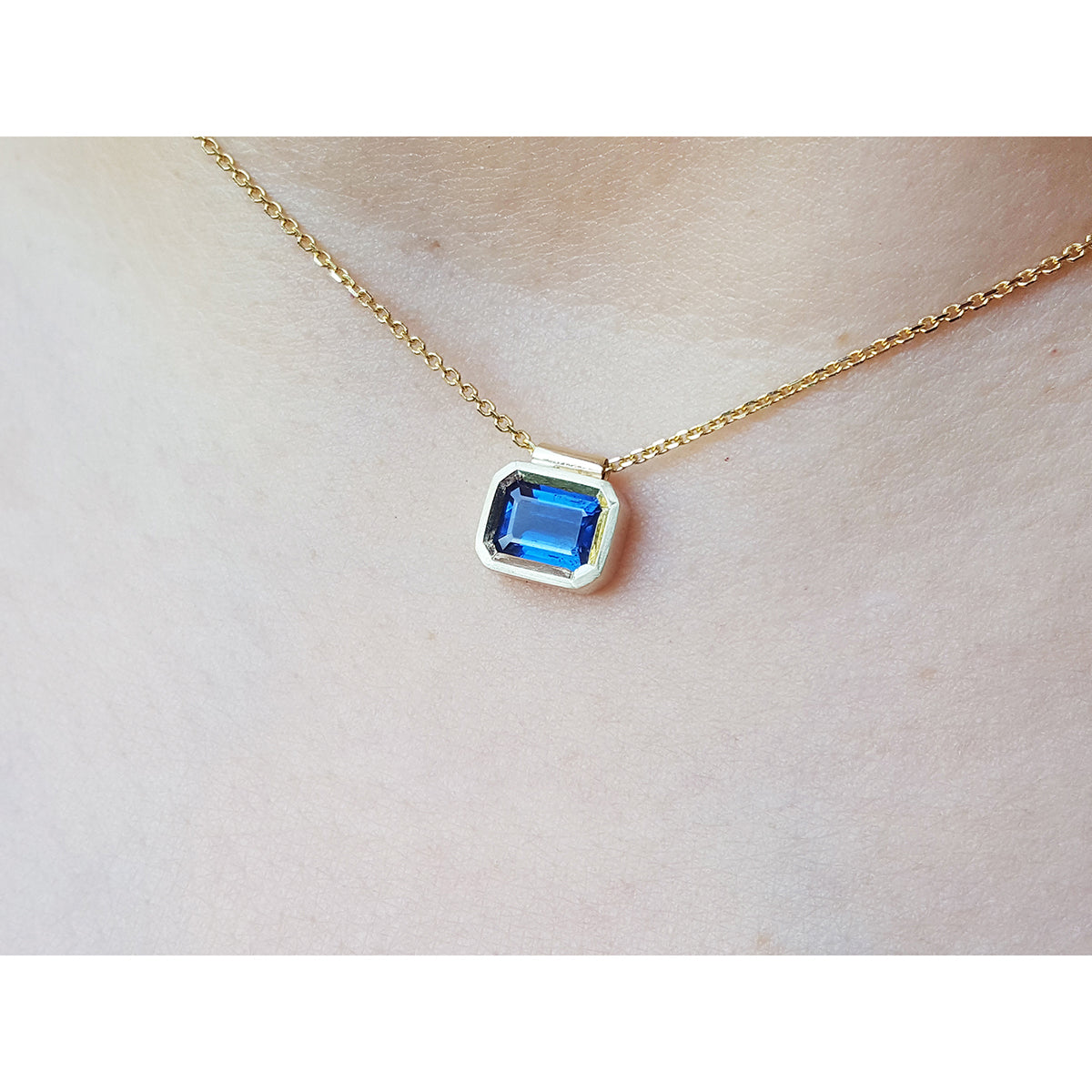 1.01 ct. Blue Sapphire Choker Necklace Solitaire Slider Bezel Set Crafted in 14K Gold