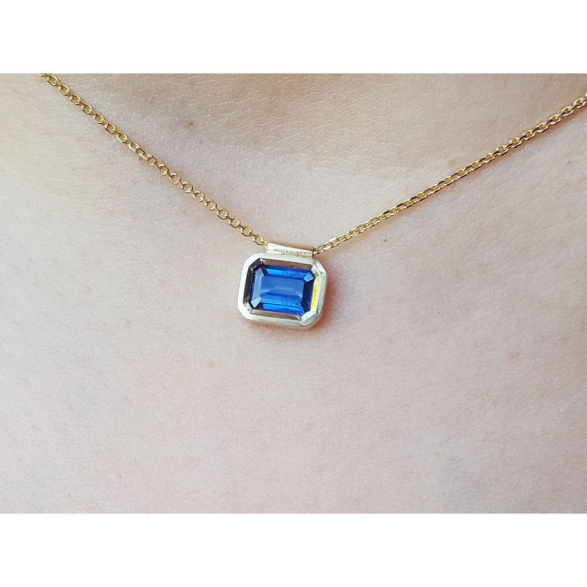 1.01 ct. Blue Sapphire Choker Necklace Solitaire Slider Bezel Set Crafted in 14K Gold
