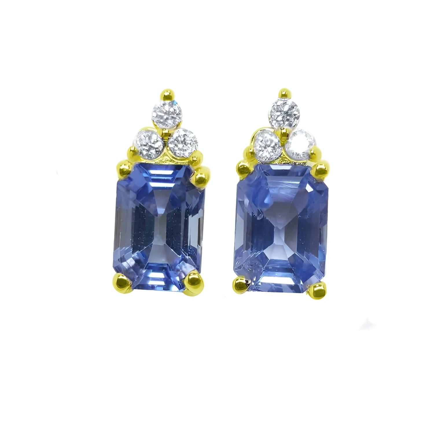 Pair of earrings with natural blue sapphires beautifully crafted in 14k yellow gold with secure push backs.