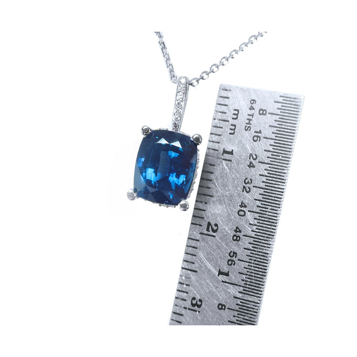 4.11 ct. Solitaire Blue Sapphire Necklace Cushion cut Slider Pendant 14K White Gold