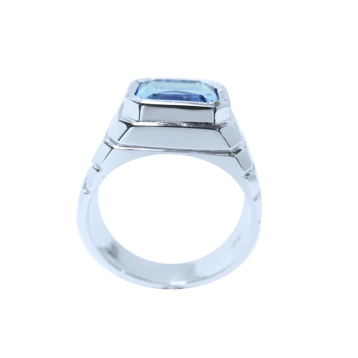 5.76 ct. Blue Sapphire Ring for Men Sparkling Medium Blue East West Bezel Set 18K White Solid Gold