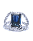 EGL Certified untreated women's blue sapphire ring crafted in 18K white gold, showcasing a medium dark blue hue. 