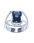 EGL Certified untreated women's blue sapphire ring 18K white gold, half tall front view