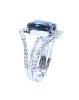 EGL Certified untreated women's blue sapphire ring 18K white gold, top-down shoulder shank profile view
