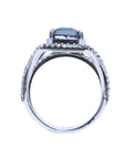 EGL Certified untreated women's blue sapphire ring 18K white gold, plain lateral view 