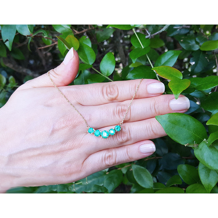 Five Stone 2.28 ct. Muzo Colombian Emeralds Necklace 14K Yellow Gold