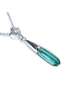 Emerald and diamond briolette necklace in 14k white gold with a natural diamond on top slider bail and 18" inches chain