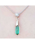 Colombian emerald briolette necklace with a sparkling bluish-green emerald and diamond slider in 14K white gold.
