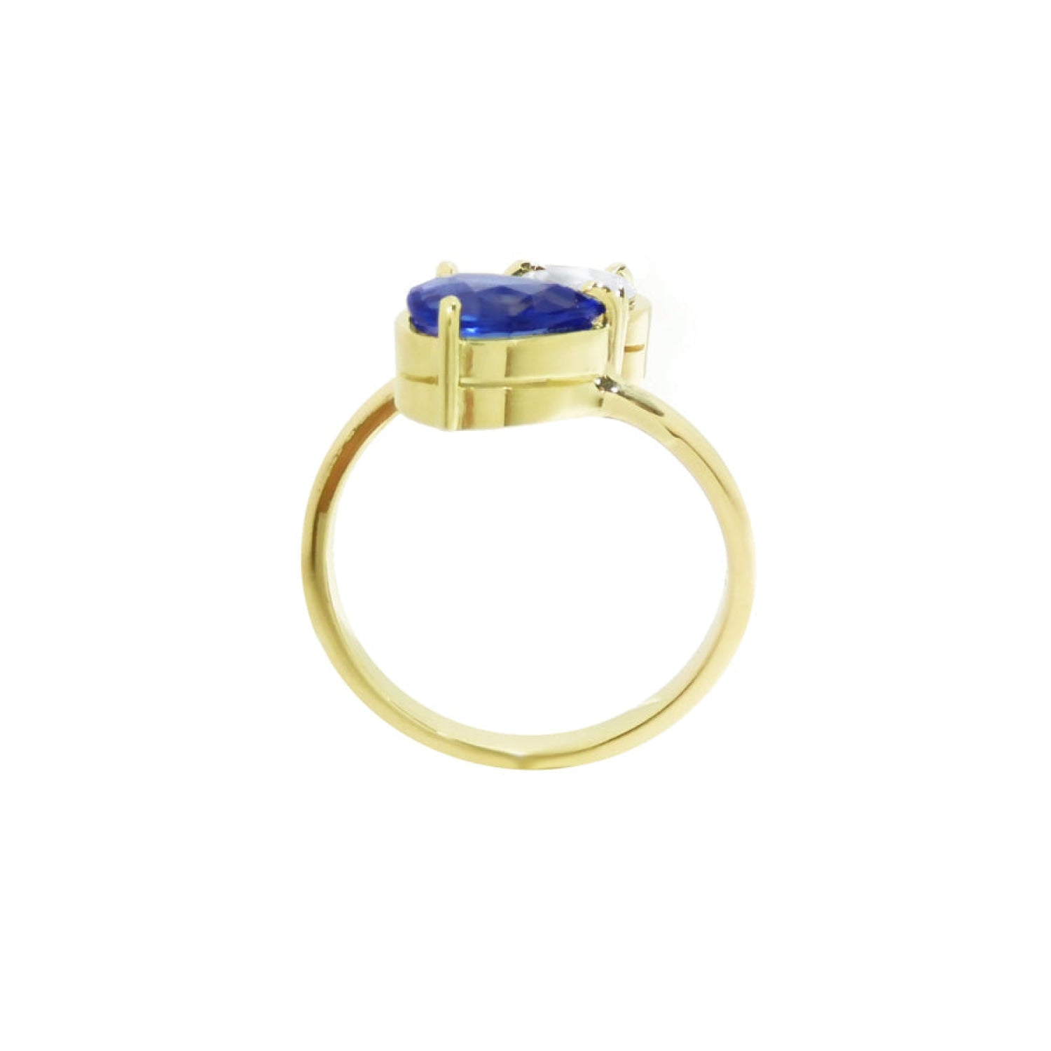 Two-stone "You and Me" blue natural sapphire and diamond bypass ring, this 1.20 ct. design celebrates dual elegance with its distinctive twisted-band silhouette.