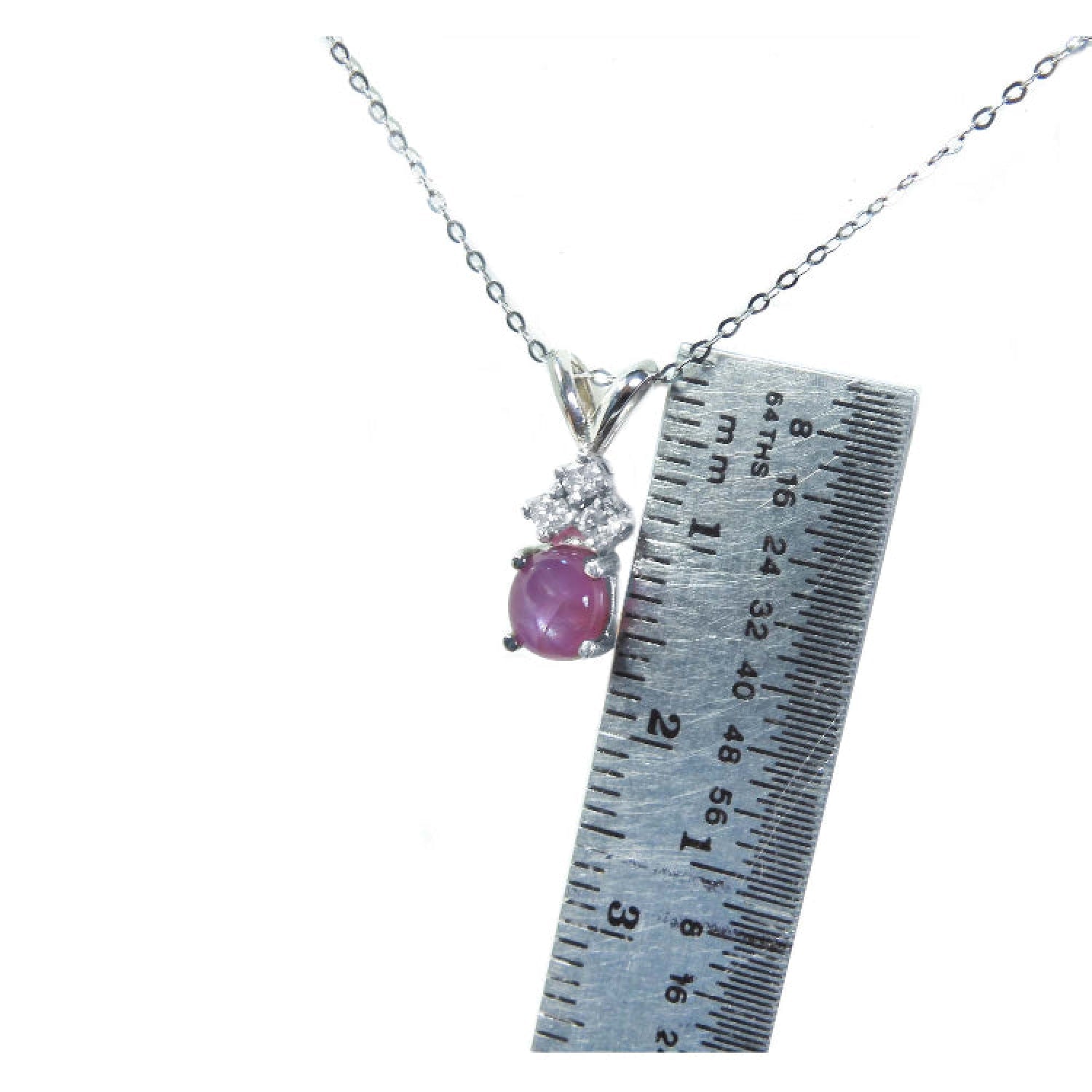 Natural oval cabochon pink sapphire and diamonds pendant necklace in 14k white gold