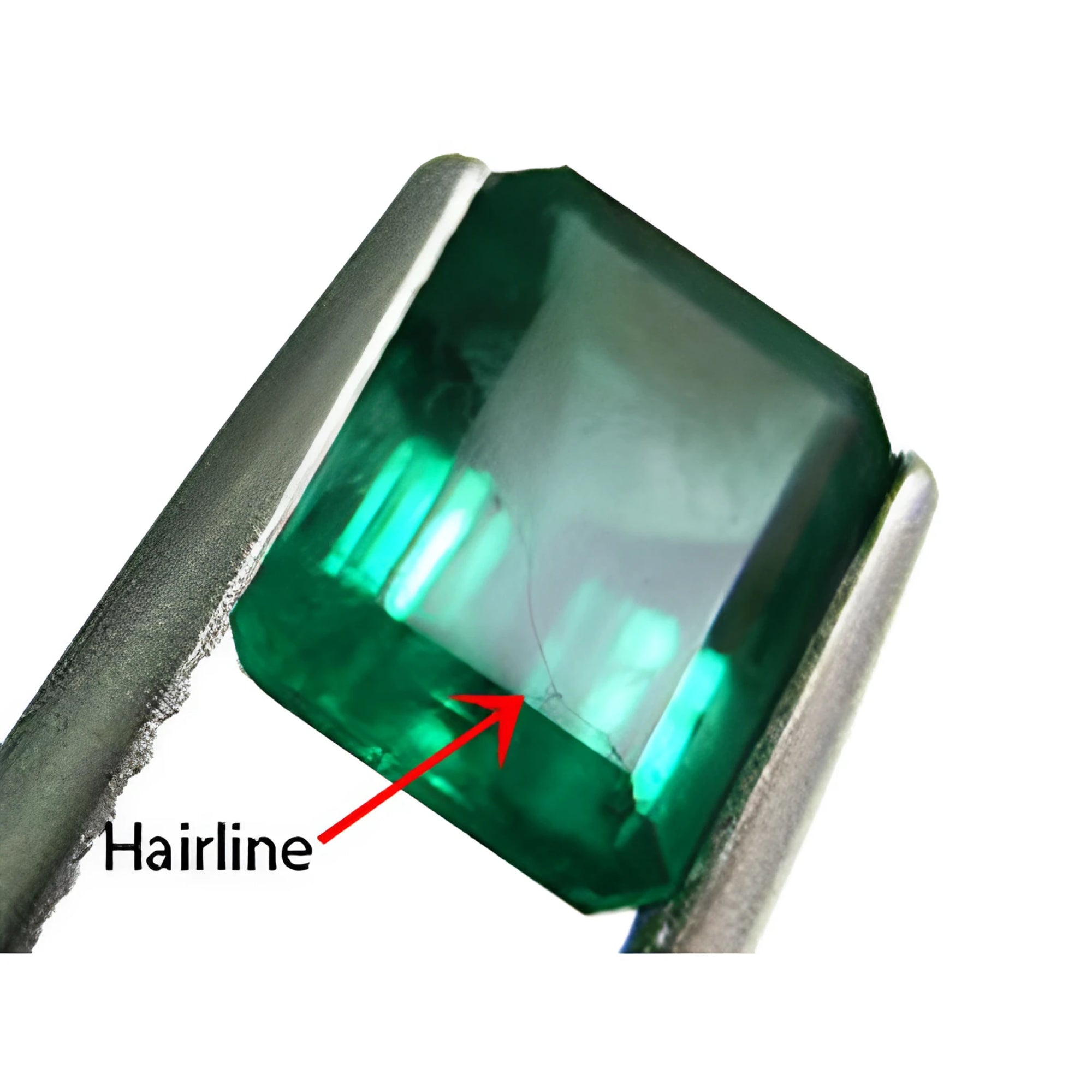 spotting a concealed hairline fracture in surface of the enhanced emerald gemstone.