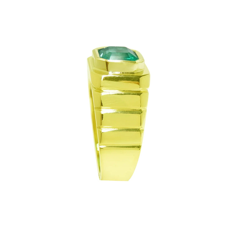 Mens natural colombian emerald ring crafted in 18k yellow gold