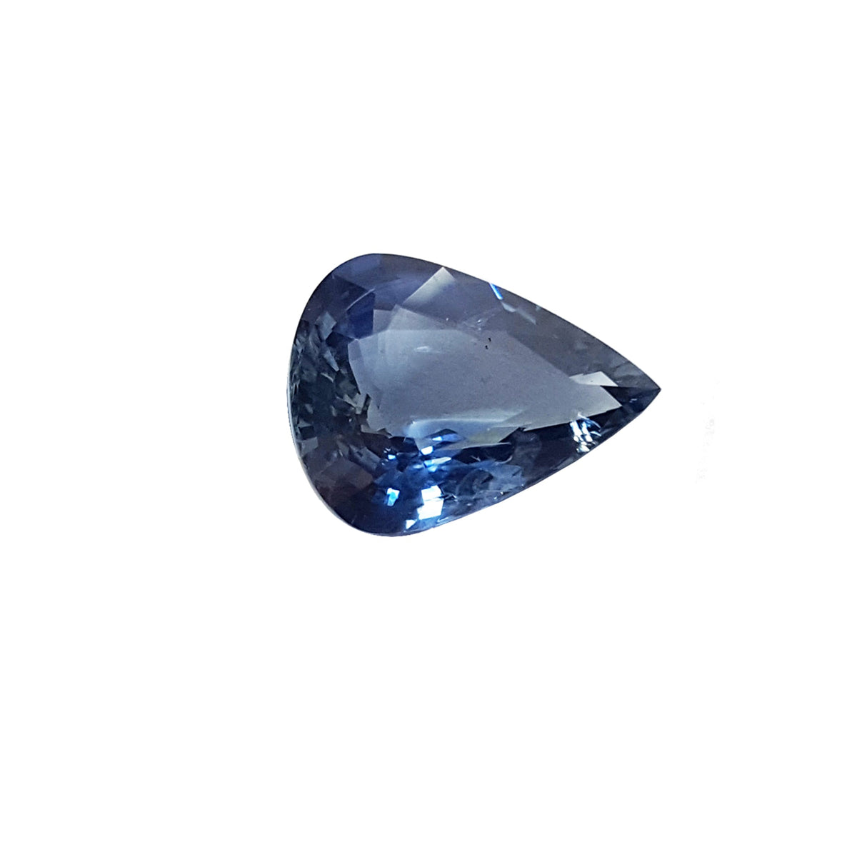 Pear cut loose natural blue sapphire GGT certified untreated from Thailand, front tight position displaying table and crown