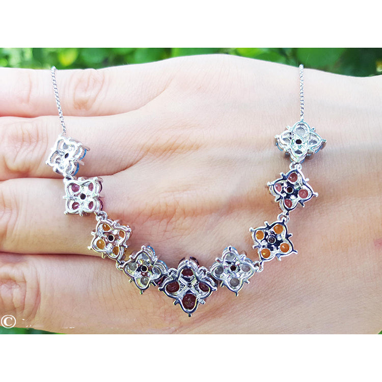 18K White Gold Tri Color Topaz Cluster Necklace X Design Links