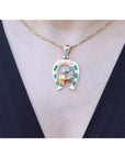 For her gift natural emerald horseshoe pendant and natural diamonds crafted in 18k yellow gold lucky jewelry