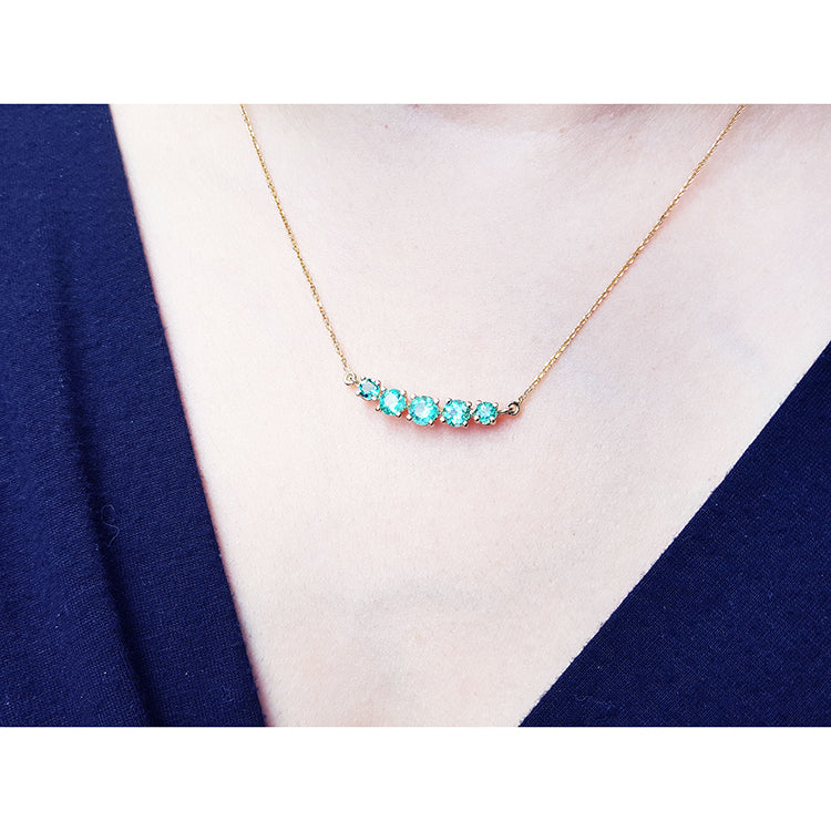 Ladies emerald Necklace round cut Muzo Colombia 14K Yellow Gold