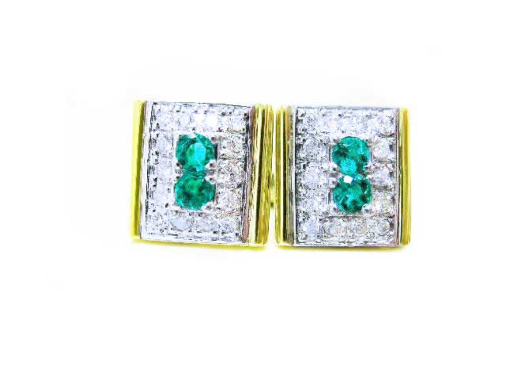 Authentic emerald and diamond cufflinks high quality natural Muzo Colombian emeralds and diamonds 14k yellow gold