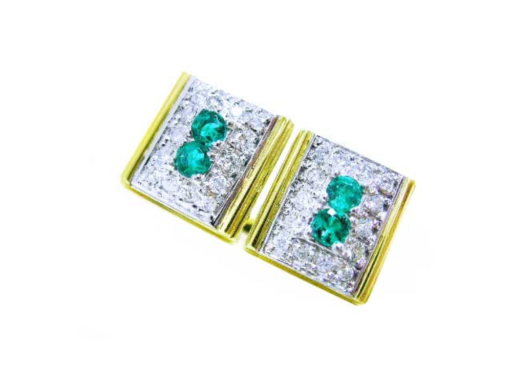 gentlemen Colombian emerald cufflinks for sale high quality natural Muzo emeralds and diamonds 14k yellow gold