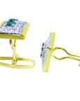 Emerald cufflinks for man high quality natural Muzo Colombian emeralds and diamonds 14k yellow gold