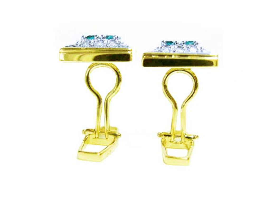 Cufflinks emerald jewelry for man high quality natural Muzo Colombian emeralds and diamonds 14k yellow gold