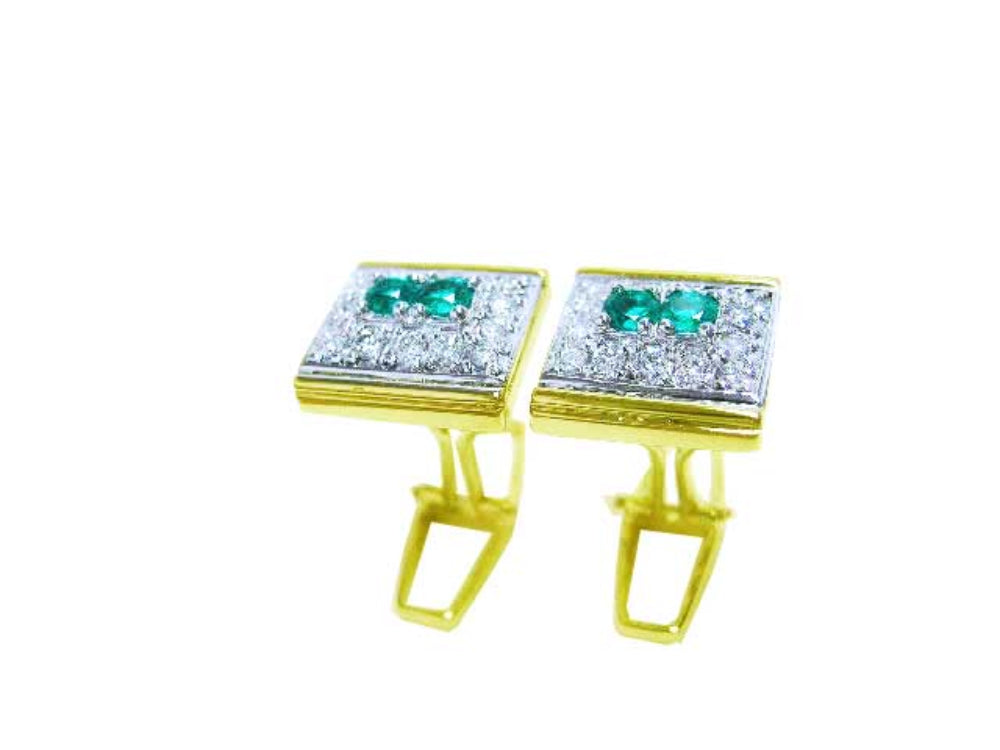 Green gemstone cufflinks for men high quality natural Muzo Colombian emeralds and diamonds 14k yellow gold