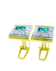 Green gemstone cufflinks for men high quality natural Muzo Colombian emeralds and diamonds 14k yellow gold