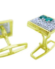 Exquisite design men's cufflinks high quality natural Muzo Colombian emeralds and diamonds 14k yellow gold