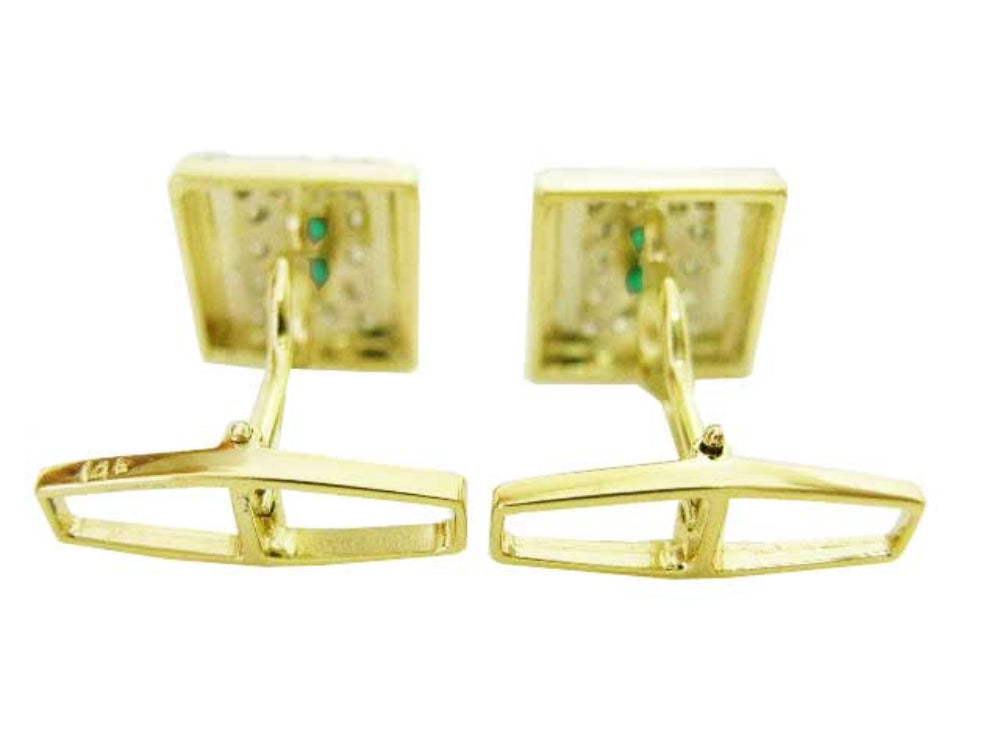 Green beryl cufflinks for men high quality natural Muzo Colombian emeralds and diamonds 14k yellow gold