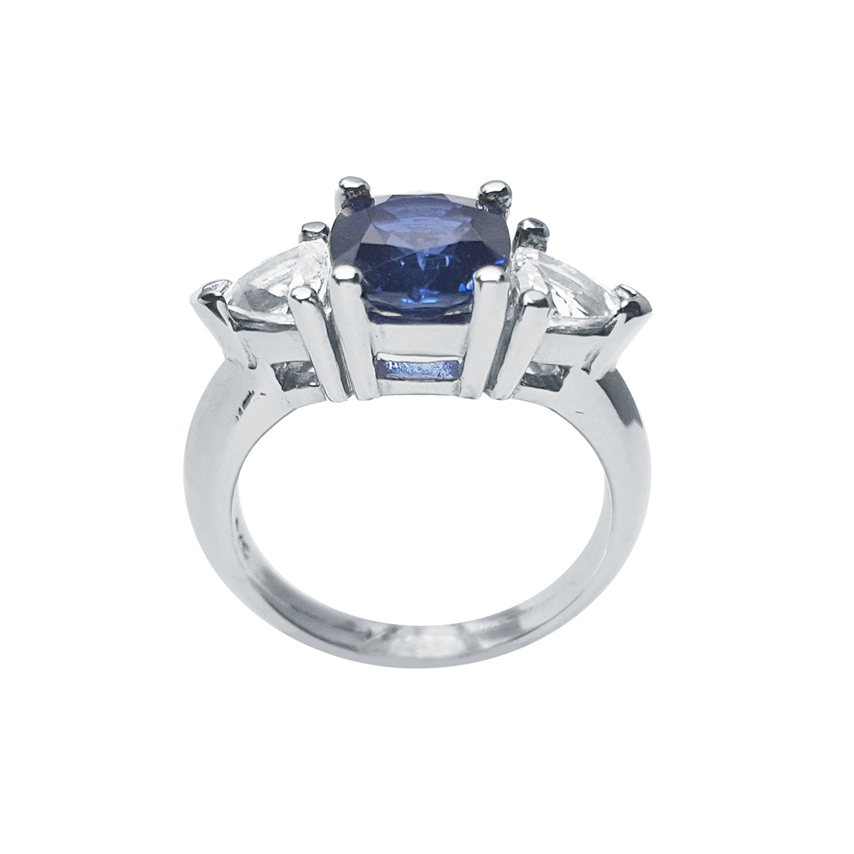 2.00 ct. Women&#39;s Cushion cut Sapphire Ring Trillion Side White Sapphires 14K Gold