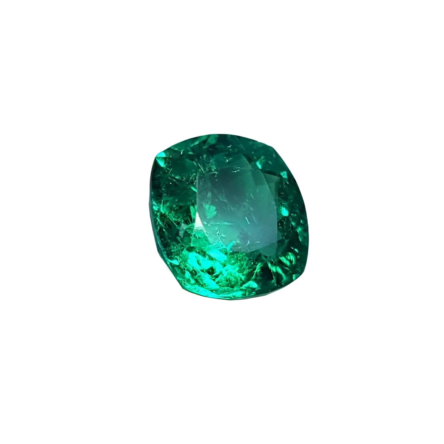 GIA certified loose natural Colombian emerald cushion cut, medium-deep green, very good brightness.